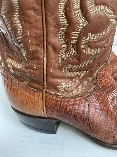 Tony Lama Cowboy Boots Brown Peanut Exotic Western Lizard Sz 8D Mens Leather - Picture 9 of 20