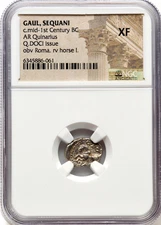 Ancient Greek Silver CELTIC GAUL SEQUANI 1st Century BC Quinarius Q.DOCI NGC XF