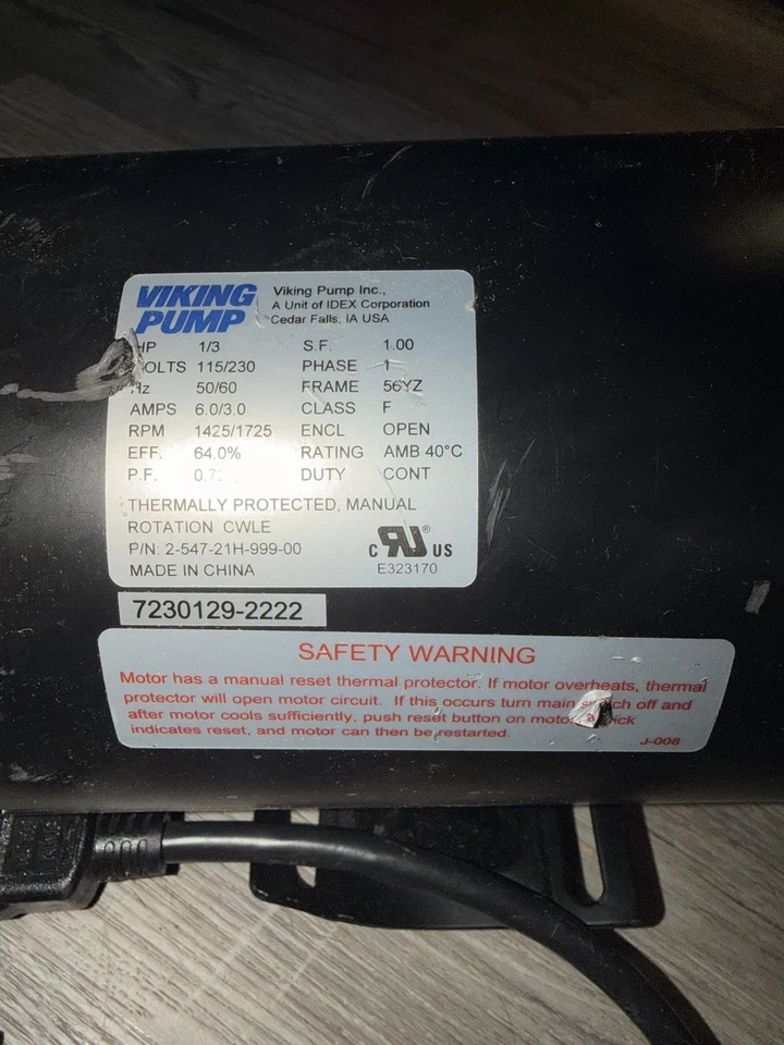 Motor/Kit de bomba Viking de alta resistencia - Parte #2-547-21H-999-00 - Ideal para sistema de freidora Foto 3 de 4