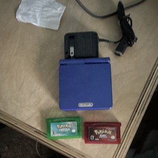 Nintendo Game Boy Advance SP Blue w/ AC Adapter Pokémon Emerald & Ruby