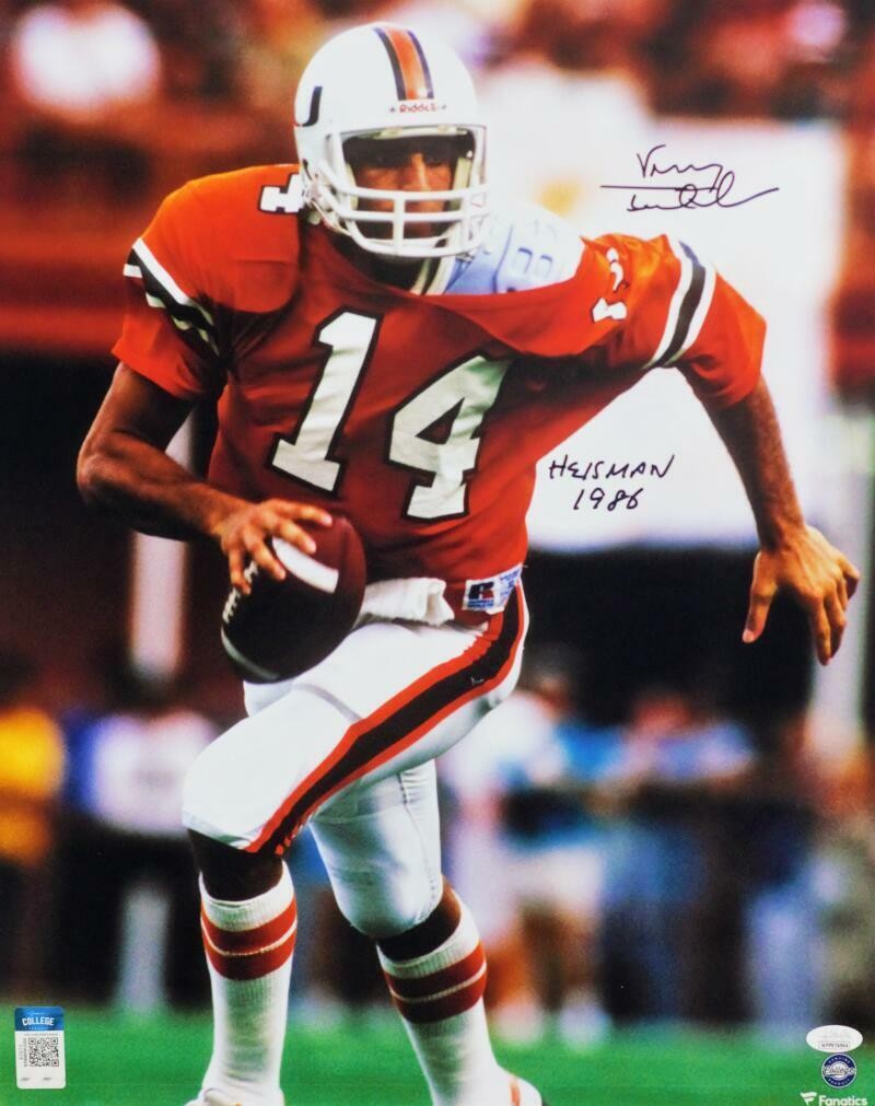 Vinny Testaverde Autographed Signed Miami Hurricanes Hurricanes 16x20 Running FP Photo w/ Heisman- JSA W Auth 