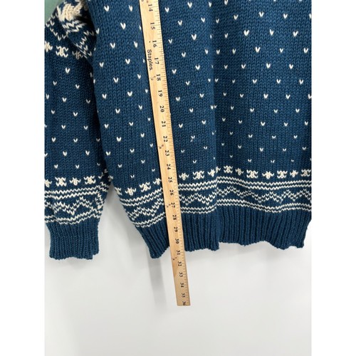 Vintage Hand Knit 100% Wool Nordic Fair Isle Sweater Blue Cream Nepal Mens Large, Size L, $54 - Photo 6