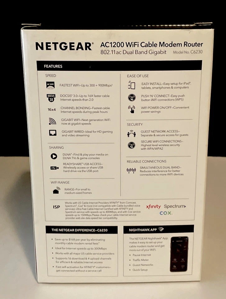 Router módem cable WiFi de alta velocidad NETGEAR DOCSIS 3.0 AC1200 C6230 Foto 4 de 4