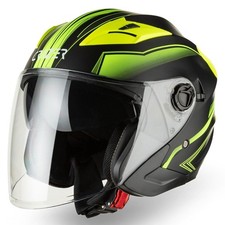 Cruizer Casco Jet Moto Scooter Omologato Doppia Visiera Nero Opaco Giallo Fluo
