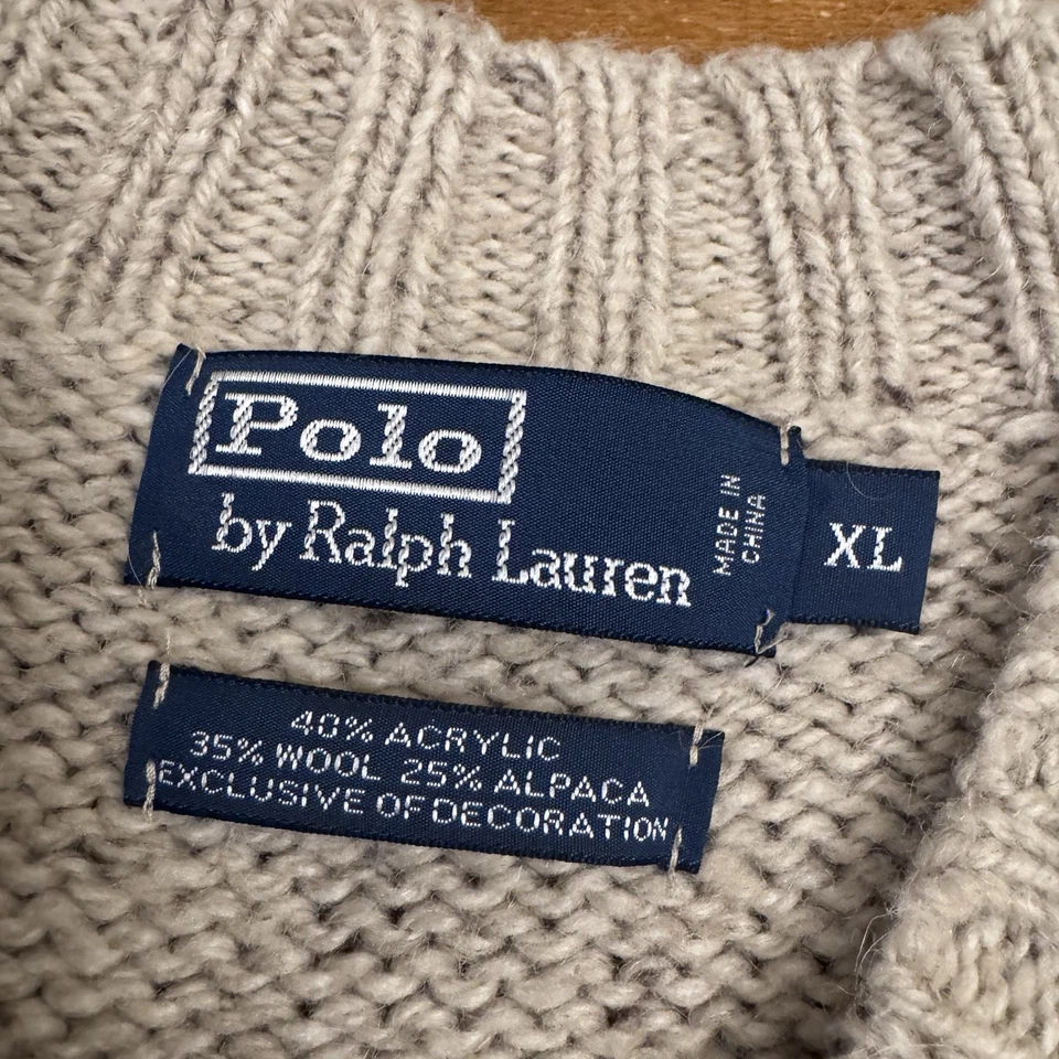 DE COLECCIÓN Polo Ralph Lauren Suéter Para Hombres XL Beige Lana Mezcla Alpaca Parches en el Codo Foto 2 de 4