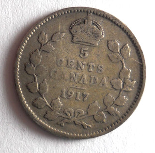 1917 CANADA 5 CENTS Excellent Silver Coin Lot J10