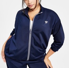 Reebok Plus Size Tricot Zip-Front Long-Sleeve Jacket Navy- 1X
