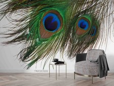 3D Peacock Feather Background Self-adhesive Removeable Wallpaper Wall Mural