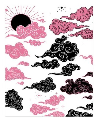 Elegante Wandkunst mit rosa und schwarzen Wolken Abstrakte Wolken Wand