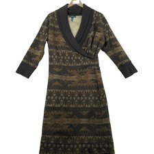 Ralph Lauren Sweater Dress Womens Large Brown Aztec Southwestern Shawl Collar
