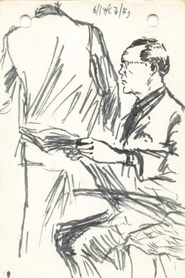 Subway Study Mid Century Modern Seated Figures Fred Salzman 6/14/1963 Signed