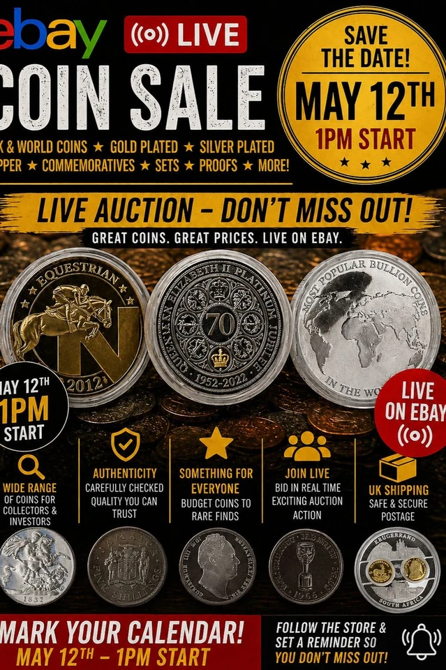 Coin sale live auction - starting at 1pm 12/05/2026