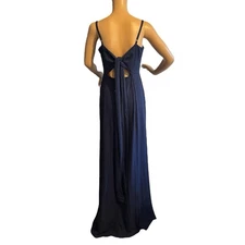 Show Me Your Mumu Womens Size M Lauren Tie Back Flowy Chiffon Navy Blue USA Made