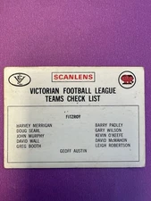 1974 VFL Scanlens Fitzroy Unmarked Checklist .*Excellent Condition*