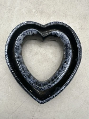 Van Briggle Pottery Heart Dish Blue / Black Drip Glaze