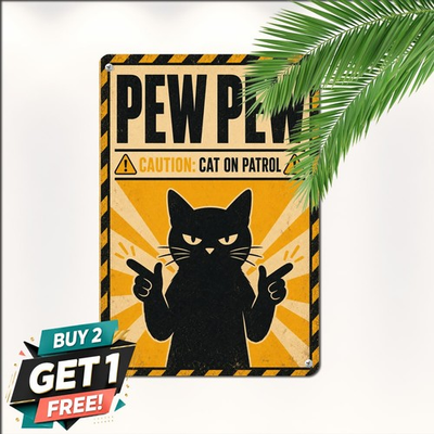 #ad Pistol Weapon Security Warning Backyard Guard Art Funny Cat Gun Garden Signs $10.44