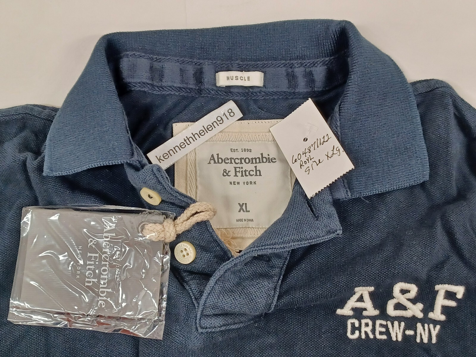ABERCROMBIE & FITCH CATAMOUNT POLO SHIRT NAVY BLUE MENS SIZE XL image 5
