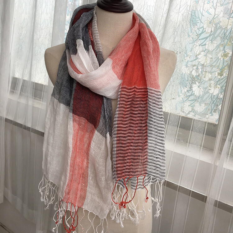 Soft Check Tassels Ladies Lightweight Fashionable Linen Cotton Scarves