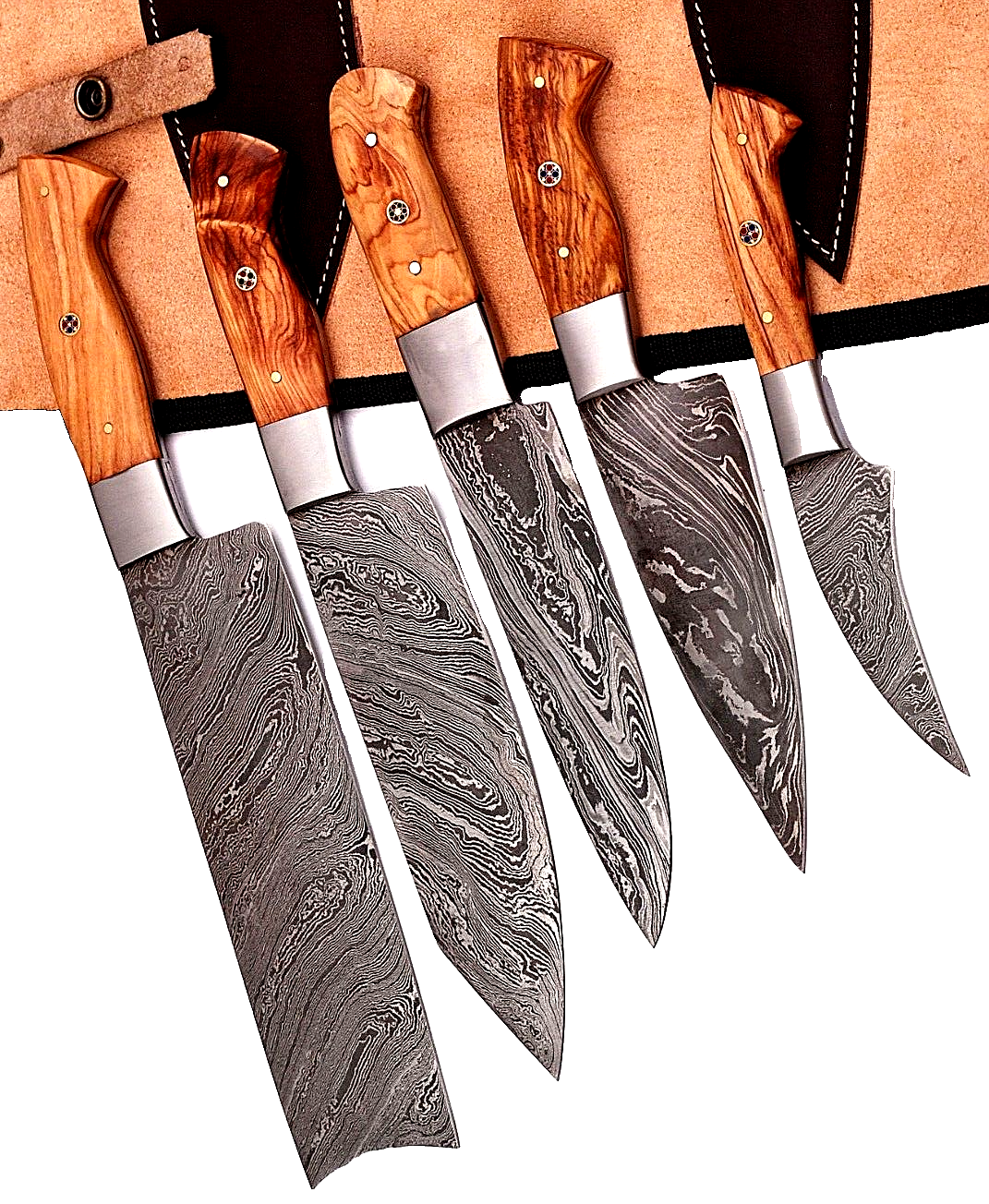 Custom Forged Damascus Steel Chef Knife Set M 128 for Kitchen