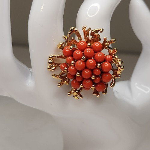 j. crew faux coral goldtone 3 demensional cocktail statement ring sz 6.5 coastal - 第 2/6 張圖片