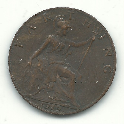 VERY NICE HIGH GRADE XF 1919 GREAT BRITAIN FARTHING COIN-OCT138