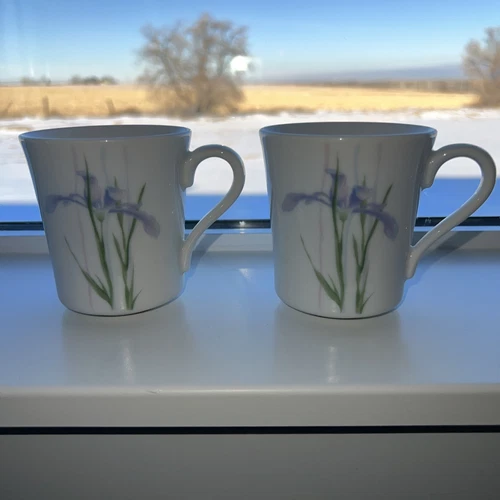 Vintage Corning Ware Corelle Shadow Iris Floral Coffee Tea Cup Mug set of 2
