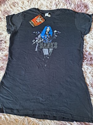WWE Sasha Banks Slim Fit T-Shirt Schwarz Blau Größe M Neu mit Etikett