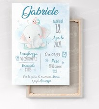 Quadro NASCITA 30x40  bambini Elefante - idea regalo cameretta compleanno bimbo