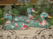 Cottage Decor 3 Rose Fabric Ducks Bowl Fillers Handmade Gift Vintage Look Teal