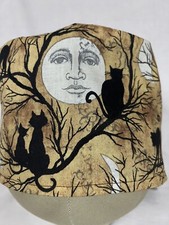 Men/Women Surgical Scrub Cap Lined Cat Silhouette Moon Trees Halloween