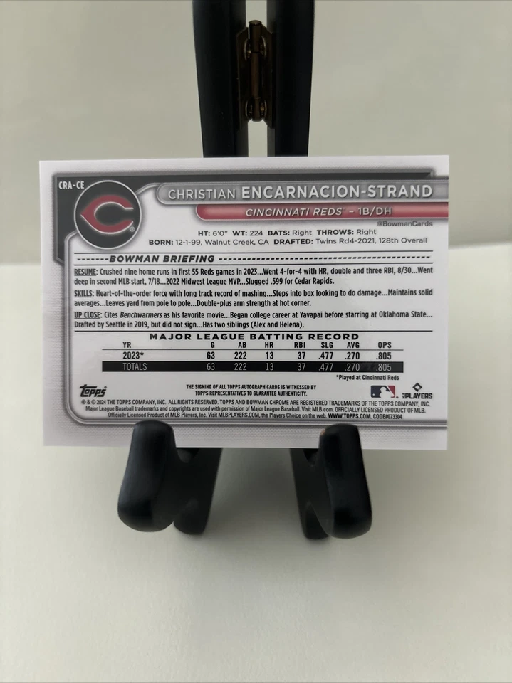 2024 Bowman Chrome Orange REFRACTOR -AUTO CHRISTIAN ENCARNACION STRAND #D to 50 - Image 2 of 3