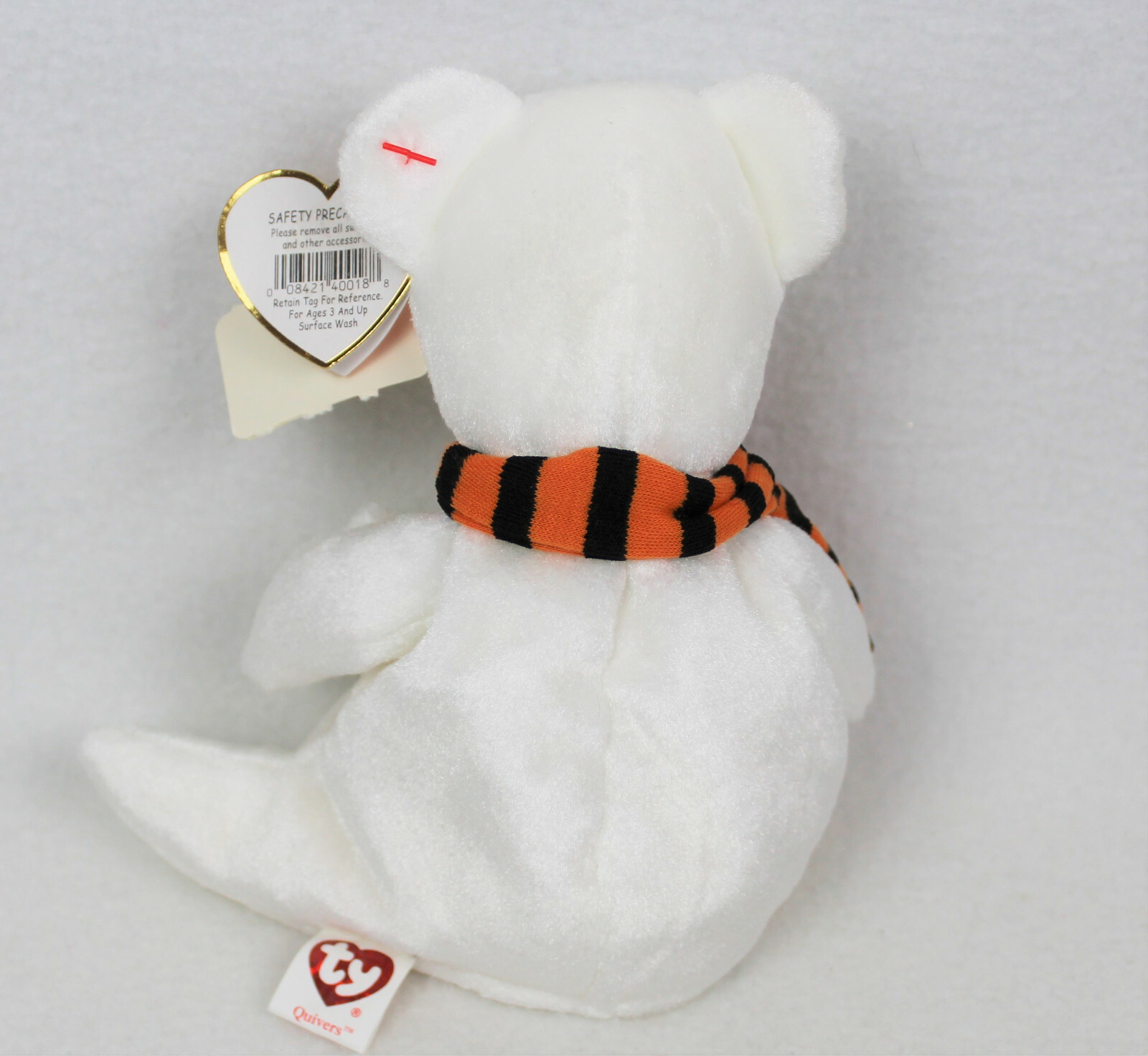 TY BEANIE BABY QUIVERS Halloween White Ghost Bear Orange Stripe Scarf