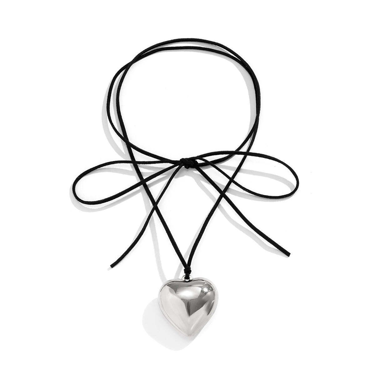 Chunky Heart Black Wrap Necklace