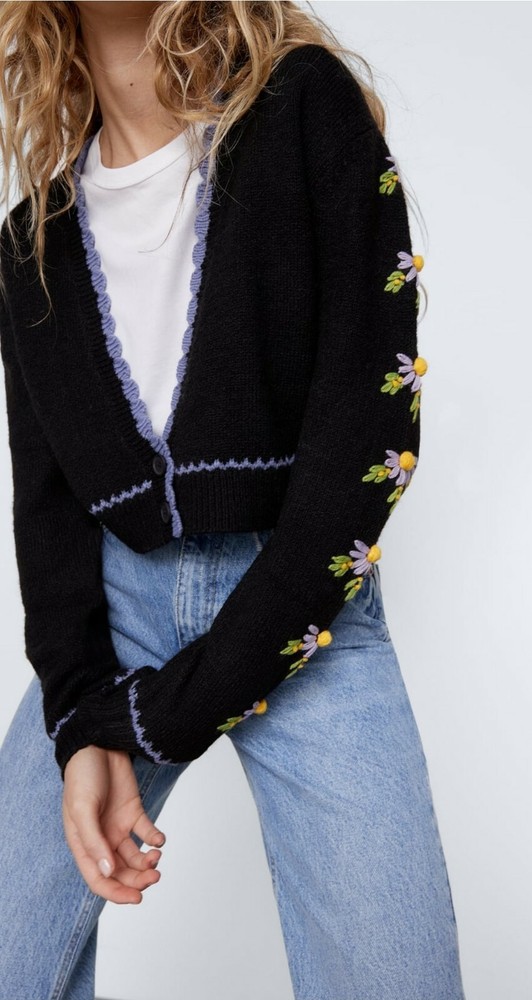zara embroidered knit cardigan