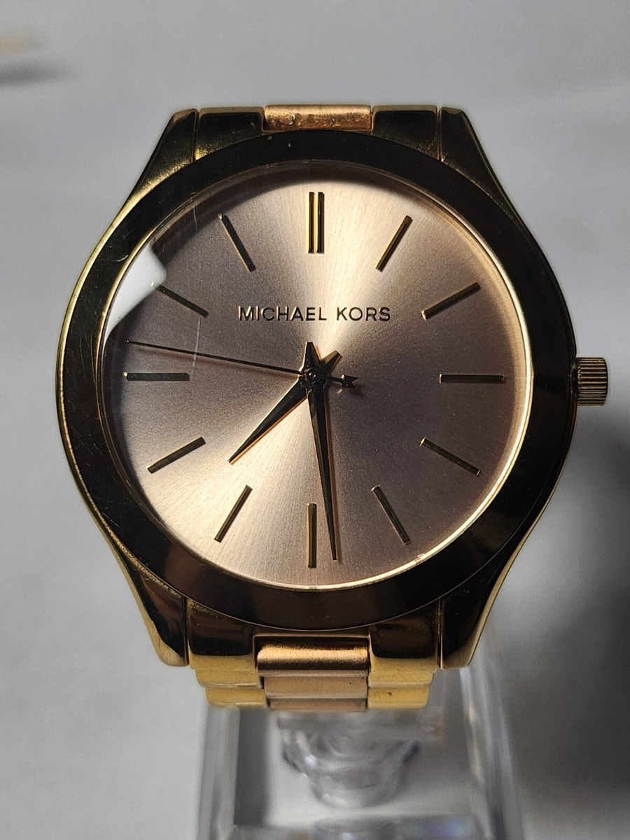 Michael Kors Slim Runway Women's Watch Pink Dial Gold Tone Bands