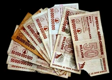 10 x Zimbabwe 50 Billion dollar agro cheque banknotes- DAMAGED / POOR CONDITION