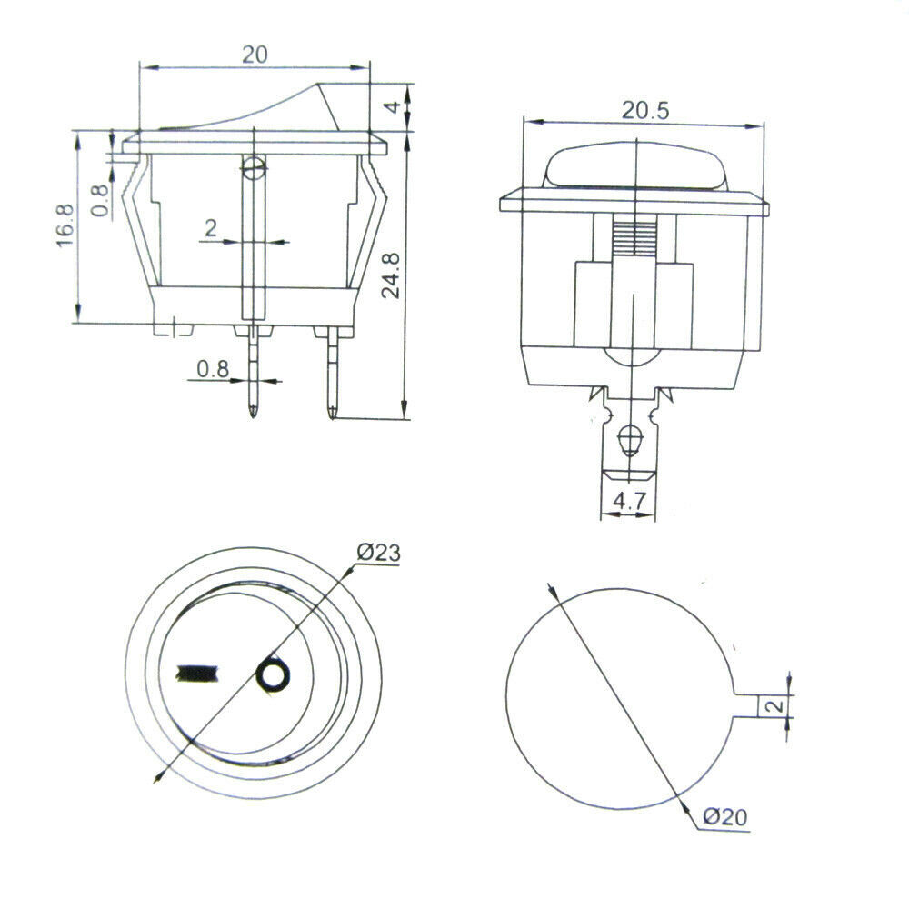 2x Small Black Round Rocker On Off Switch I/O Mini 12V DC SPST Circular ...