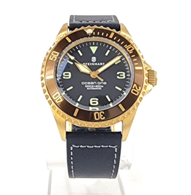 Fuzuka 22mm Light Genuine Black Leather Watch Strap Band Steinhart Ocean 42 Gold