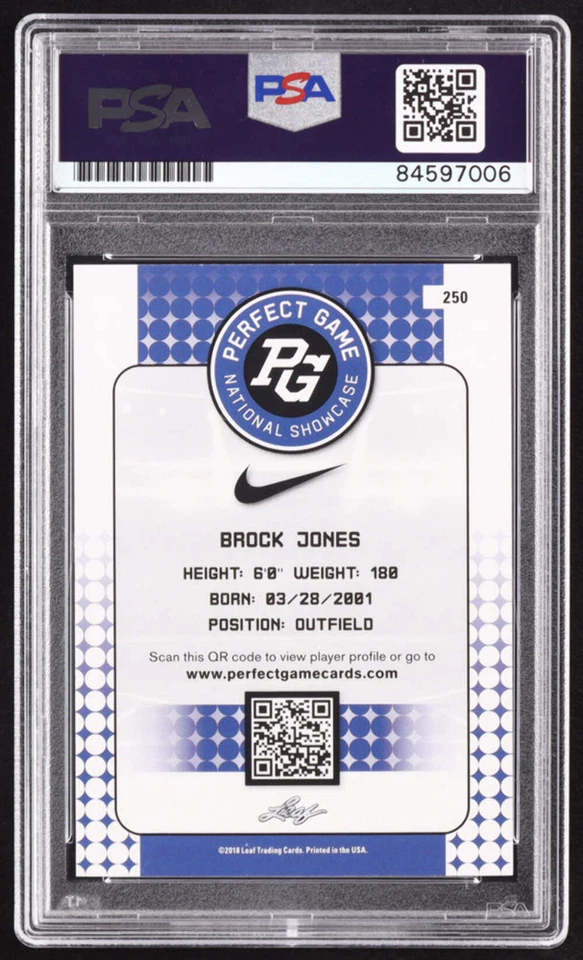 Brock Jones Signed 2018 Leaf Perfect Game National Showcase #250 RC (PSA | Autog - Image 2 of 2