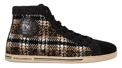 DOLCE & GABBANA Shoes Sneakers Beige Brown Wool Cotton High Top Mens EU44 / US11
