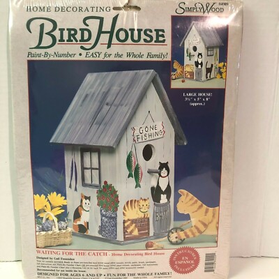 Vtg Simply Wood Bird House Kit Paint by Number Waiting for the Catch 04009 New 