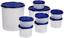 Round Plastic Containers Set of 9 3 x 310ml, 4 x 225ml, 1 x 2.2L, 1 x 3L Blue