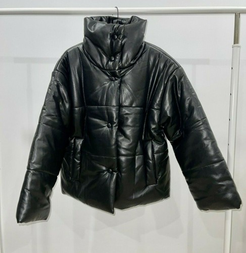 Vegan Leather Puffer Jacket Black 