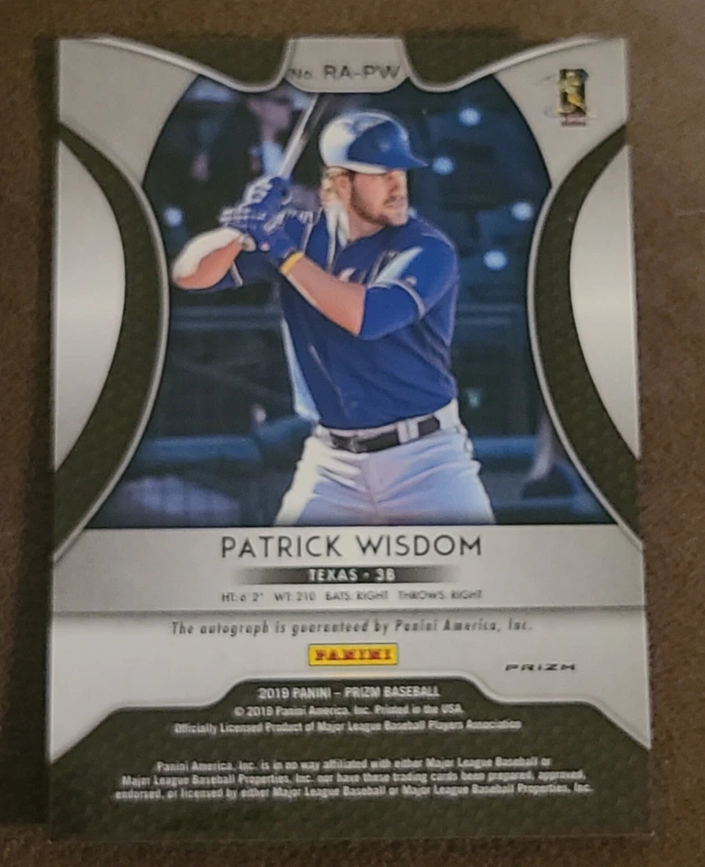 2019 Panini Prizm PATRICK WISDOM Auto Blue Wave Refractor RC Chi Cubs - Image 3 of 4