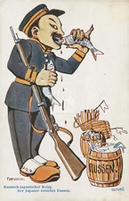 Austrian Postcard of Russo-Japanese War, Caricatures (4) 1904 Postcard Copy