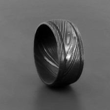 Genuine Custom Made Full Damascus Steel Wedding Band men Dome Ring Dual lines