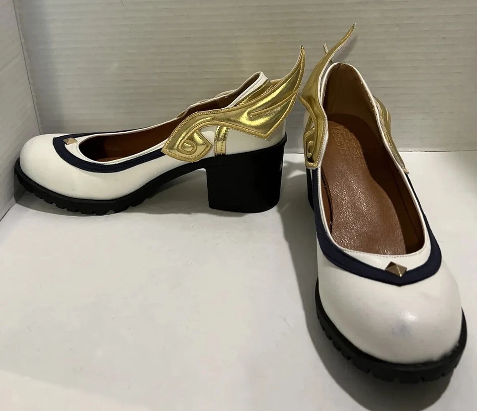 Zapato Cosplay Genshin Impact Blanco Azul Marino Rayas Alas Doradas Talla 37 Disfraz de Halloween Foto 4 de 4