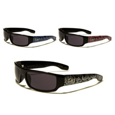 LOCS Sunglasses Bandana Printed Temples Flat Top Plastic Frames Dark Lenses Men.