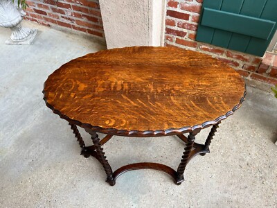 Antique English OVAL Side Center Table BARLEY TWIST Tiger Oak