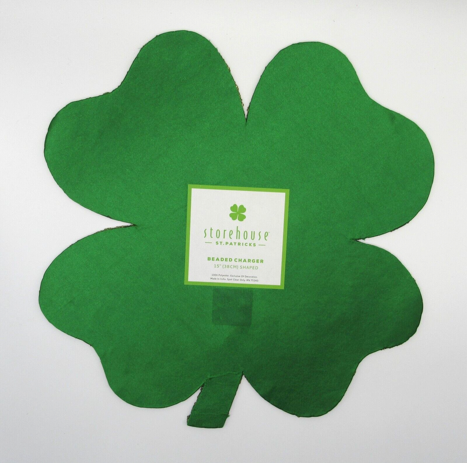 STOREHOUSE ST. PATRICKS CLOVER SHAMROCK BEADED PLACEMAT CHARGER BNWT 6